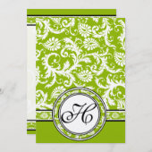 White Damask Swirls Apple Green Wedding Invitation Kaart (Voorkant / Achterkant)
