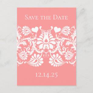 White  Damask toont Pinky Peach Aankondigingskaart