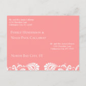 White Damask toont Pinky Peach Aankondigingskaart (Achterkant)