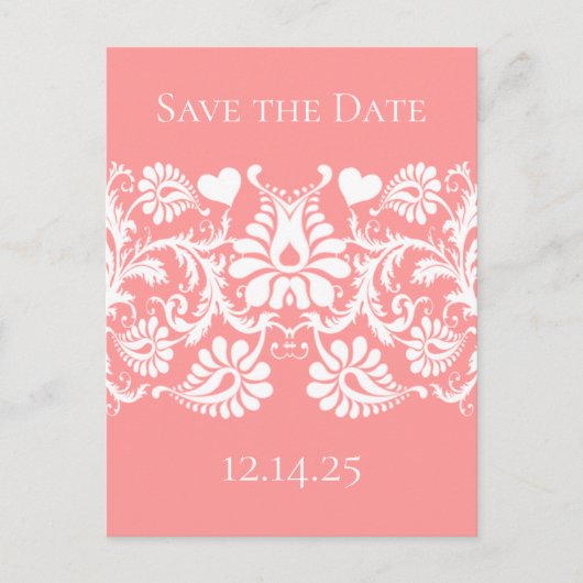 White Damask toont Pinky Peach Aankondigingskaart (Voorkant)