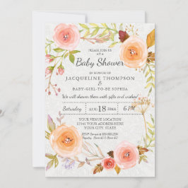 White Damask Typography Waterverf Floral Wreath Kaart