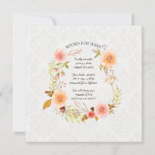 White Damask Waterverf Floral Wreath Typografie Kaart (Achterkant)