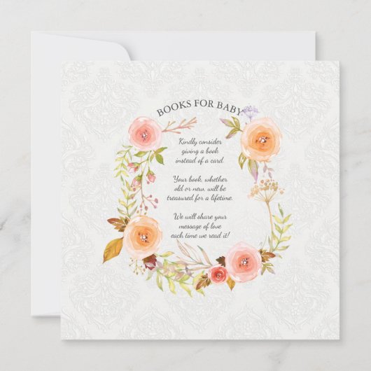 White Damask Waterverf Floral Wreath Typografie Kaart (Achterkant)