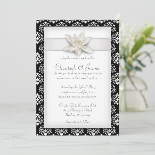 White Damask Wedding Invitations Kaart (Staand voorkant)