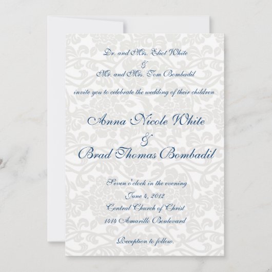 White Damask Wedding Uitnodiging (Voorkant)