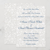 White Damask Wedding Uitnodiging (Voorkant / Achterkant)
