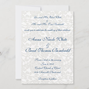 White Damask Wedding Uitnodiging
