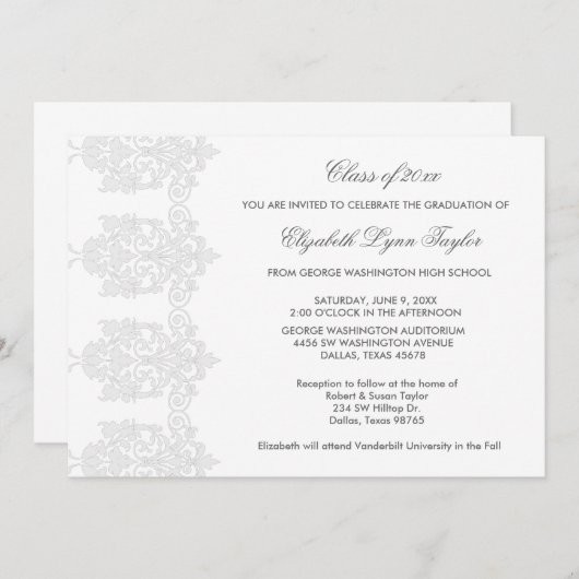 White Damask White Graduation Aankondigingen (Voorkant / Achterkant)