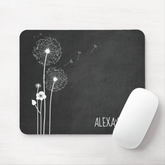 White Dandelion Bouquet op Blackboard Muismat (Met muis)