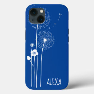 White Dandelion Bouquet op Blue Case-Mate iPhone Case