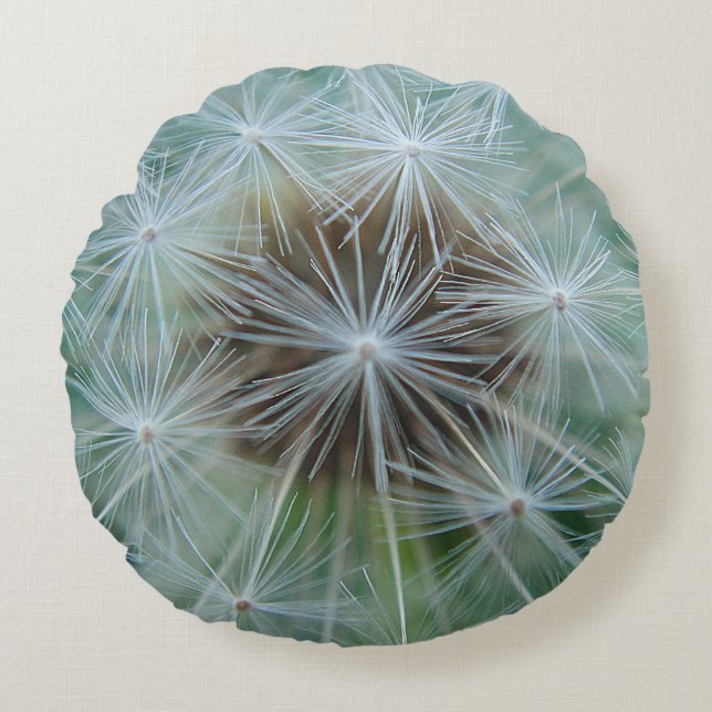 White Dandelion Pattern Rond Kussen (Voorkant)