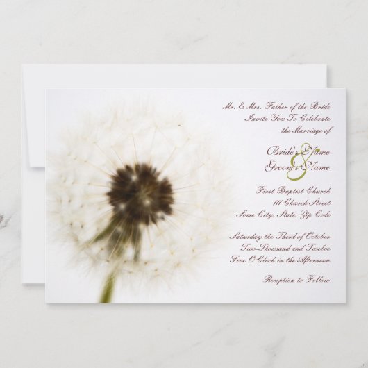 White Dandelion Wedding Invitation Kaart (Voorkant)