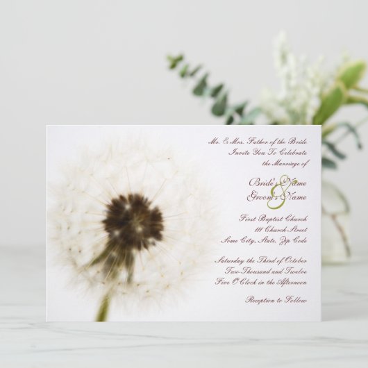 White Dandelion Wedding Invitation Kaart (Staand voorkant)