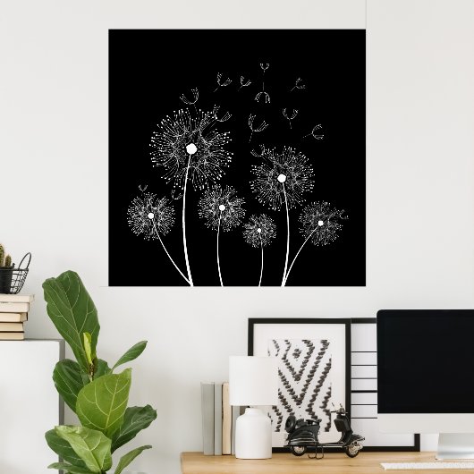 White Dandelions Line Art Poster (Thuiskantoor)