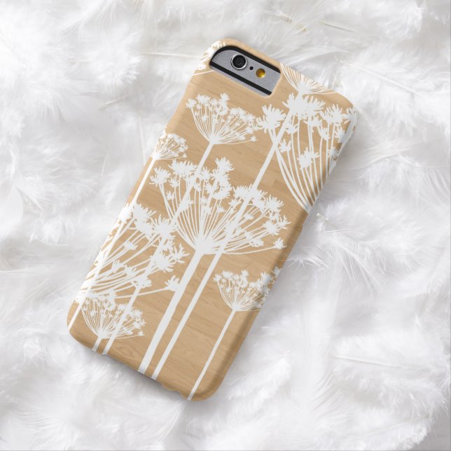 White Dandelions on Faux Wood iPhone 6 Hoesje (Voorbeeld)