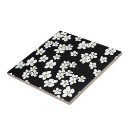 White Dansy Daisy Pattern Ceramic Tile Tegeltje
