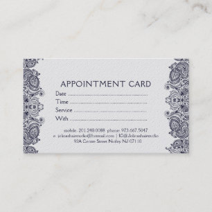 White & Dark Blue Paisley Lace Appointcard Afsprakenkaartje
