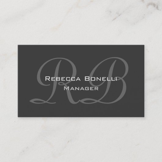 White Dark Grey Script Monogram Visitekaartje (Voorkant)