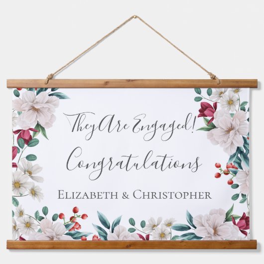 White Dark Pink Red Floral Greenery Verloving Hangend Wandkleed (Voorkant)