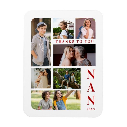 White & Dark Red Classic 7 Multi Photos Collage Magneet (Verticaal)