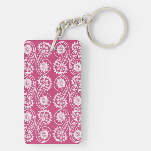 White decorative Paisley Pattern on roze Sleutelhanger (achterkant)