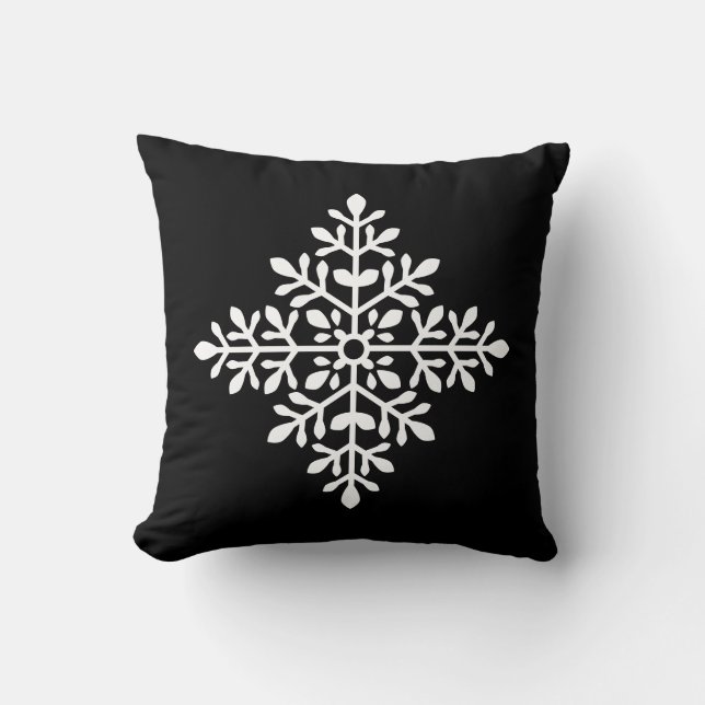 White decorative snowflake Silhouette on Black Kussen (Voorkant)