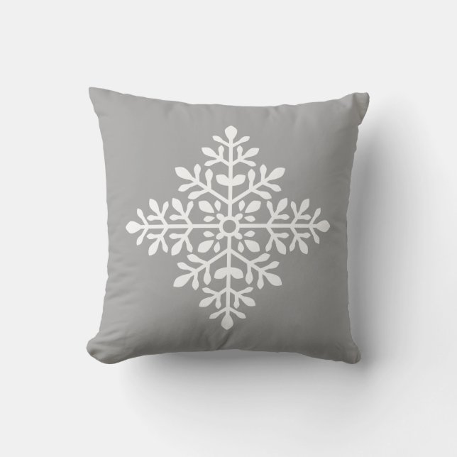 White decorative snowflake Silhouette on Grey Kussen (Voorkant)