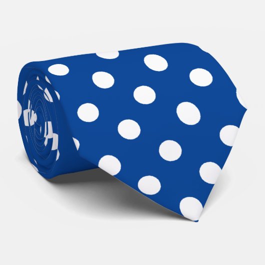 White Deep Blue Polka Dots Pattern Stropdas (Opgerold)
