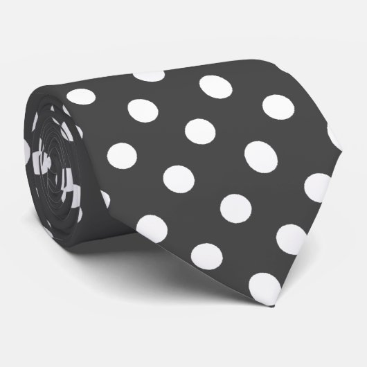 White Deep Gray Polka Dots Pattern Stropdas (Opgerold)