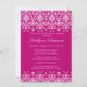 White & Deep Pink Damask Bridal Shower Uitnodiging (Voorkant)