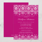 White & Deep Pink Damask Bridal Shower Uitnodiging (Voorkant / Achterkant)