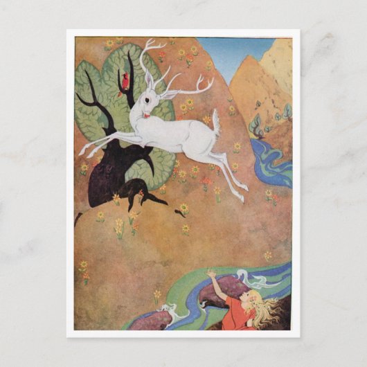 White Deer and Girl van Dorothy Lathrop Briefkaart (Voorkant)