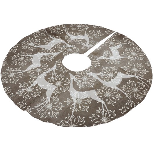 White Deer and Snowflakes Holiday Tree Skirt Kerstboom Rok (Gekanteld)