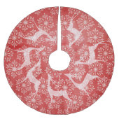 White Deer and Snowflakes Red Holiday Tree Skirt Kerstboom Rok (Voorkant)