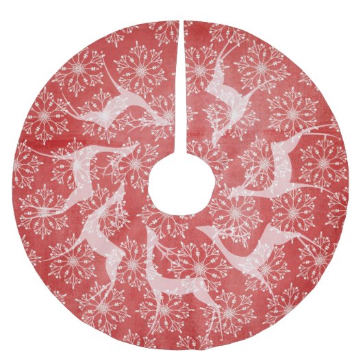 White Deer and Snowflakes Red Holiday Tree Skirt Kerstboom Rok (Voorkant)