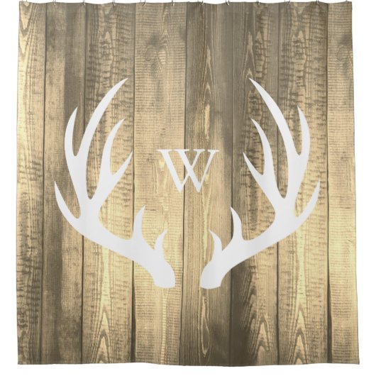White Deer Antlers Antiek Sepia Barn Wood Douchegordijn (Voorkant)