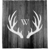 White Deer Antlers Dark Gray Barn Wood Monogram Douchegordijn (Voorkant)