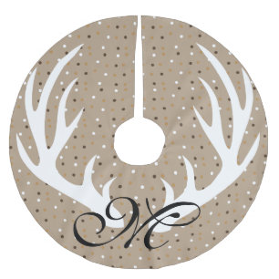 White Deer Antlers Gold Confetti Black Monogram Kerstboom Rok