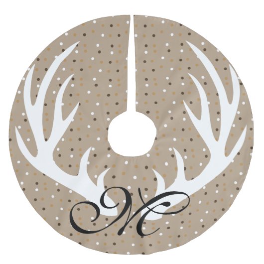 White Deer Antlers Gold Confetti Black Monogram Kerstboom Rok (Voorkant)