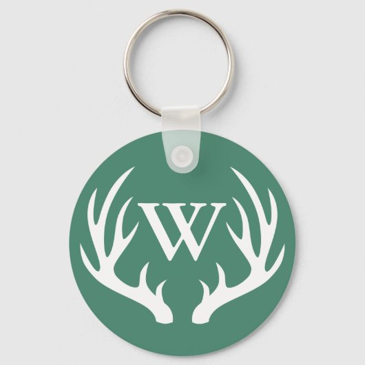 White Deer Antlers & Initiaal Letter Sleutelhanger (Voorkant)