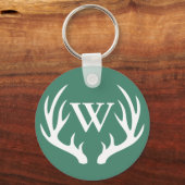 White Deer Antlers & Initiaal Letter Sleutelhanger (Voorkant)