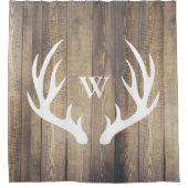 White Deer Antlers Light Barn Wood Monogramed Douchegordijn (Voorkant)