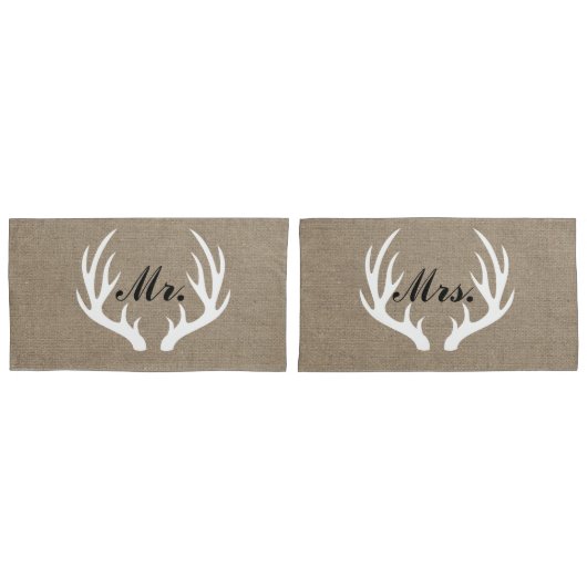 White Deer Antlers Mr. en Mrs Pillow Hoesjes Kussensloop (Voorkant-Set)