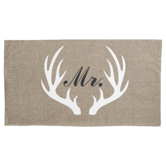 White Deer Antlers Mr. en Mrs Pillow Hoesjes Kussensloop (Voorkant-Links)
