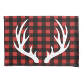 White Deer Antlers Rustic Buffalo Check Pset Kussensloop (Voorkant)
