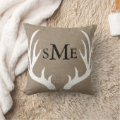 White Deer Antlers Rustic Monogram Pillow Kussen (Deken)