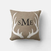 White Deer Antlers Rustic Monogram Pillow Kussen (Voorkant)