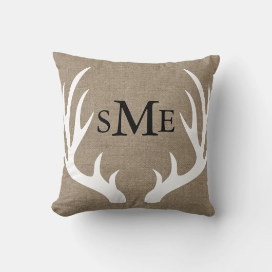 White Deer Antlers Rustic Monogram Pillow Kussen (Voorkant)
