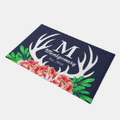 White Deer Antlers Waterverf Peony - Gepersonalise Deurmat (Schuin)