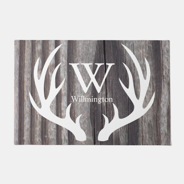 White Deer Antlers Weathered Wood - Gepersonalisee Deurmat (Voorkant)